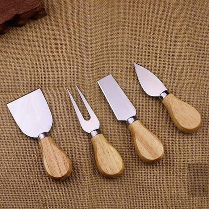 4-teiliges Käsemesser-Set aus Edelstahl mit Bambusgriff, Käsehobel, Holzgriff, Käsemesser-Set, Cutter, 4-in-1-Käsemesser