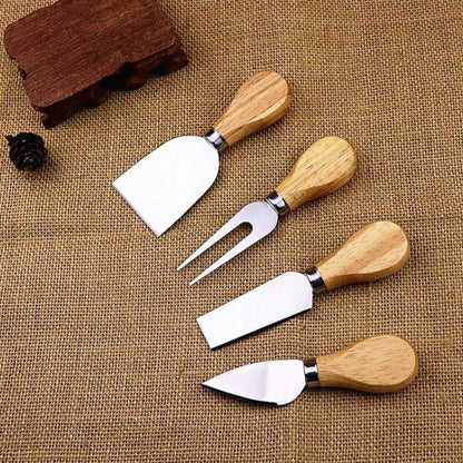 4-teiliges Käsemesser-Set aus Edelstahl mit Bambusgriff, Käsehobel, Holzgriff, Käsemesser-Set, Cutter, 4-in-1-Käsemesser