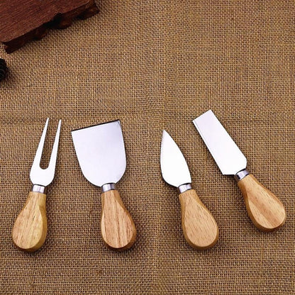 4-teiliges Käsemesser-Set aus Edelstahl mit Bambusgriff, Käsehobel, Holzgriff, Käsemesser-Set, Cutter, 4-in-1-Käsemesser