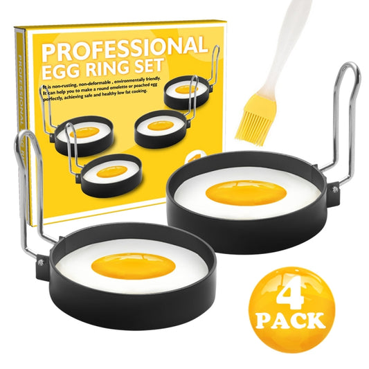 2-Pack Egg Ring Iron Spray Non-Stick Round Omelette Model Omelette Mold with Brush, 4-Pack