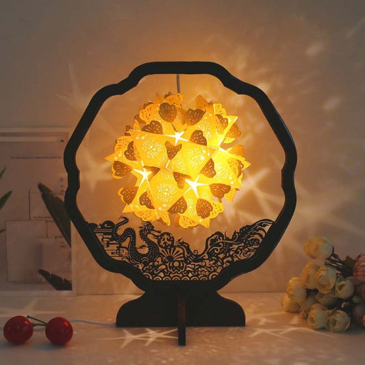 Papierkunst Licht und Schatten Papierschnitzlampe DIY handgemachte kreative kleine Tischlampe, rund, fächerförmig, bogenförmig