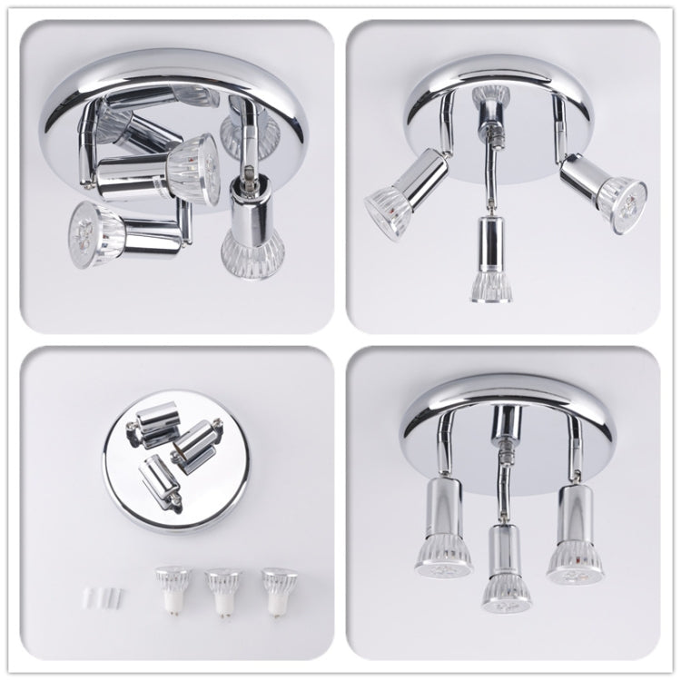 9W Round Three Head LED GU10 Ceiling Light Adjustable Mirror Front Spotlight, Warm Light, White Light, Without Bulb