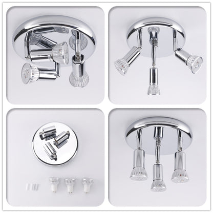 9W Round Three Head LED GU10 Ceiling Light Adjustable Mirror Front Spotlight, Warm Light, White Light, Without Bulb