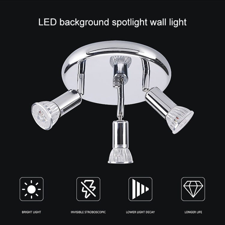 9W Round Three Head LED GU10 Ceiling Light Adjustable Mirror Front Spotlight, Warm Light, White Light, Without Bulb