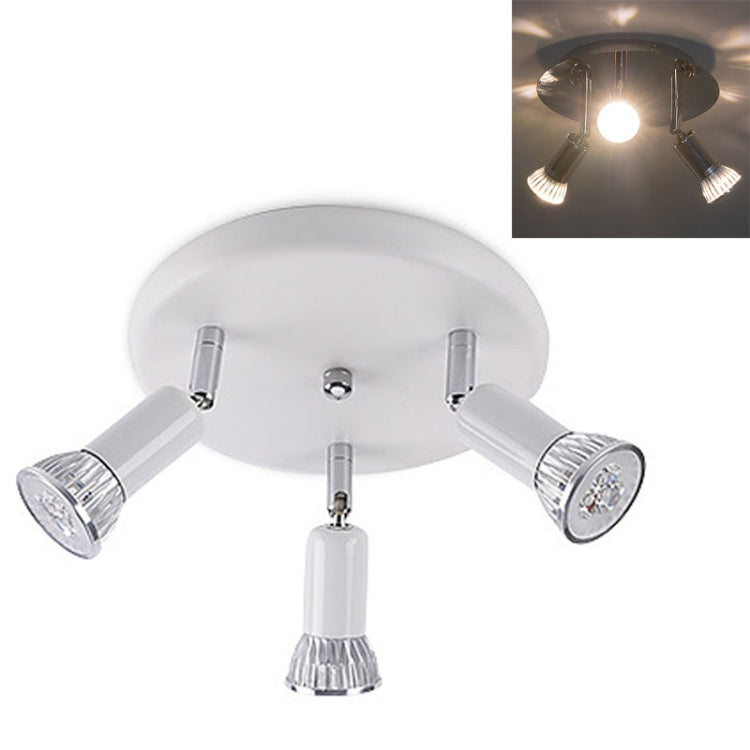 9W Round Three Head LED GU10 Ceiling Light Adjustable Mirror Front Spotlight, Warm Light, White Light, Without Bulb