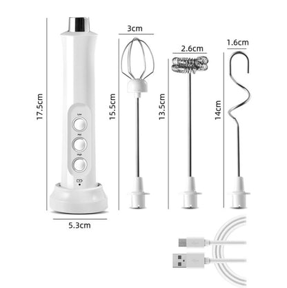 Whisk Household Electric Baking Mini Wireless Hand-Held Charging Stirrer Milk Frother, White, Black