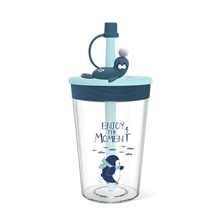 Trinkbecher mit Strohhalm für Kinder mit Cartoon-Meerestieren. Sicherer und umweltfreundlicher Trinkbecher aus Kunststoff, Marineblau, Hellblau, Rosa, Hellgrau