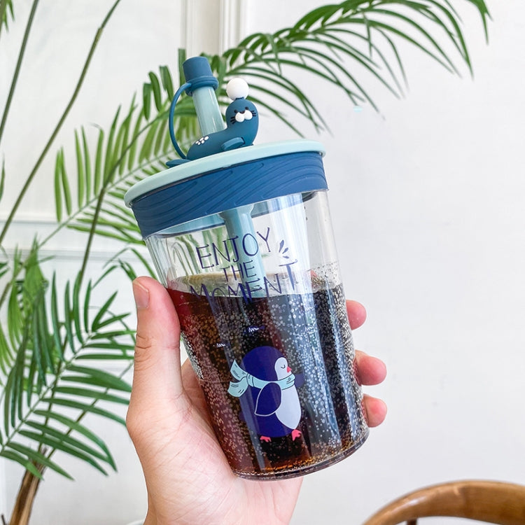Trinkbecher mit Strohhalm für Kinder mit Cartoon-Meerestieren. Sicherer und umweltfreundlicher Trinkbecher aus Kunststoff, Marineblau, Hellblau, Rosa, Hellgrau