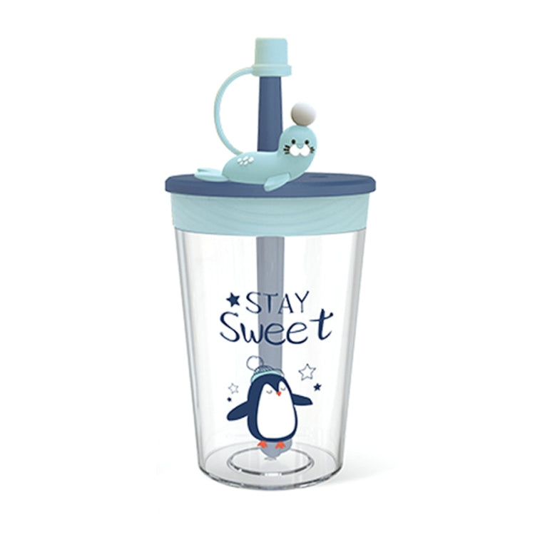 Trinkbecher mit Strohhalm für Kinder mit Cartoon-Meerestieren. Sicherer und umweltfreundlicher Trinkbecher aus Kunststoff, Marineblau, Hellblau, Rosa, Hellgrau