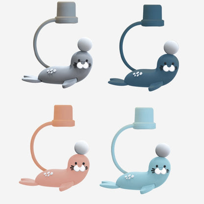 Trinkbecher mit Strohhalm für Kinder mit Cartoon-Meerestieren. Sicherer und umweltfreundlicher Trinkbecher aus Kunststoff, Marineblau, Hellblau, Rosa, Hellgrau