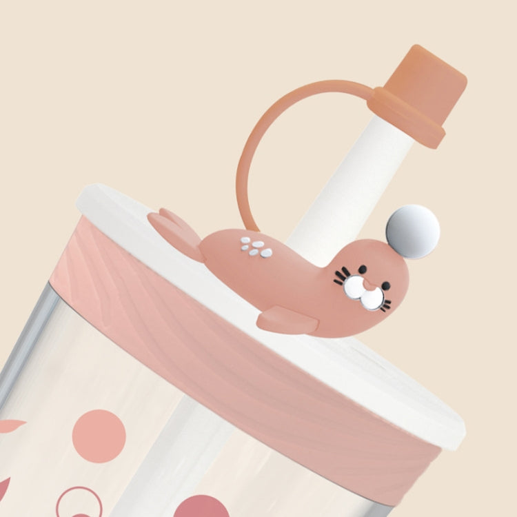 Trinkbecher mit Strohhalm für Kinder mit Cartoon-Meerestieren. Sicherer und umweltfreundlicher Trinkbecher aus Kunststoff, Marineblau, Hellblau, Rosa, Hellgrau