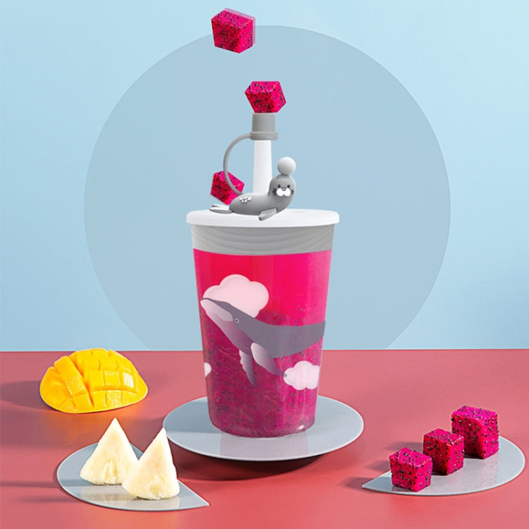 Trinkbecher mit Strohhalm für Kinder mit Cartoon-Meerestieren. Sicherer und umweltfreundlicher Trinkbecher aus Kunststoff, Marineblau, Hellblau, Rosa, Hellgrau