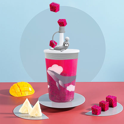 Trinkbecher mit Strohhalm für Kinder mit Cartoon-Meerestieren. Sicherer und umweltfreundlicher Trinkbecher aus Kunststoff, Marineblau, Hellblau, Rosa, Hellgrau