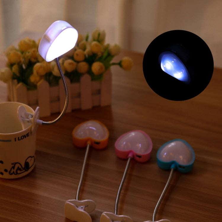 Mini Love Heart Clip LED Book Light Lamps Reading Book Desk Lamp Keyboard Light Eyes-Protect Energy Save Night Lights, Pink, Yellow, Blue