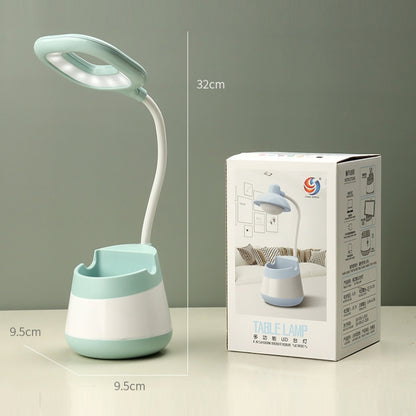 USB-Lade-LED-Schreibtischlampe mit Augenschutz, Stifthalter und Telefonhalter