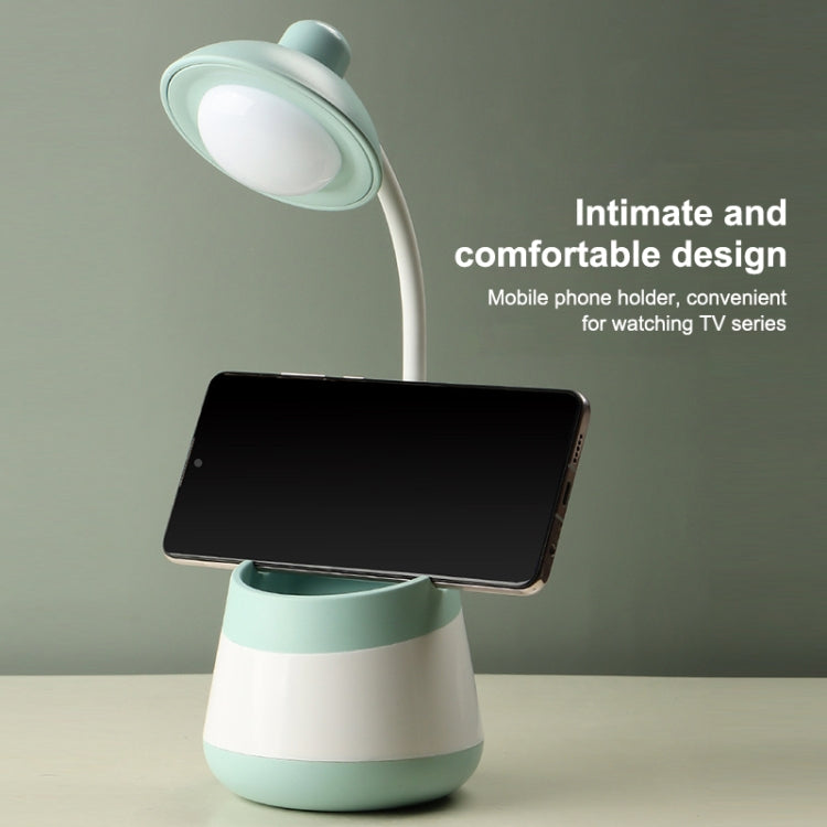 USB-Lade-LED-Schreibtischlampe mit Augenschutz, Stifthalter und Telefonhalter