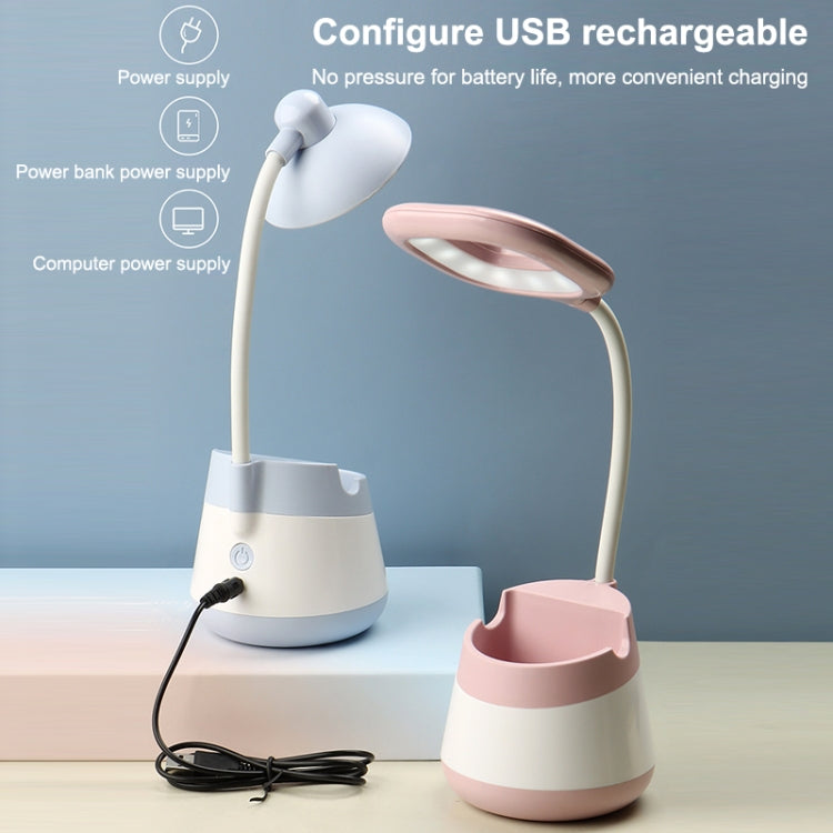 USB-Lade-LED-Schreibtischlampe mit Augenschutz, Stifthalter und Telefonhalter