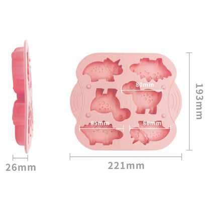DIY 6 Gitter Silikon Dinosaurier Kuchenform Babynahrung Ergänzung Form Backen Werkzeuge, Rosa, Hellgrün