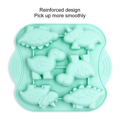 DIY 6 Gitter Silikon Dinosaurier Kuchenform Babynahrung Ergänzung Form Backen Werkzeuge, Rosa, Hellgrün