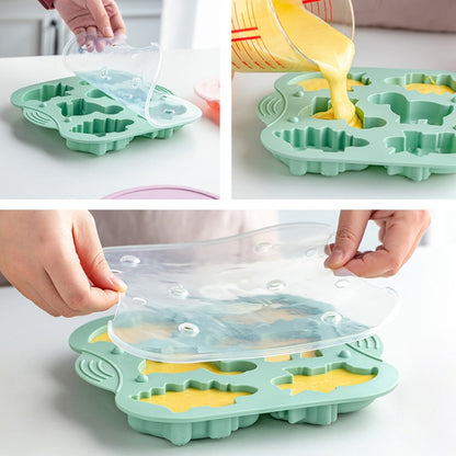 DIY 6 Gitter Silikon Dinosaurier Kuchenform Babynahrung Ergänzung Form Backen Werkzeuge, Rosa, Hellgrün