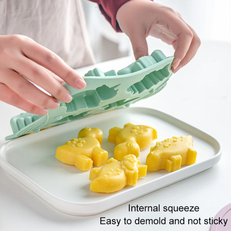 DIY 6 Gitter Silikon Dinosaurier Kuchenform Babynahrung Ergänzung Form Backen Werkzeuge, Rosa, Hellgrün