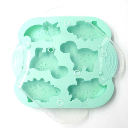 DIY 6 Gitter Silikon Dinosaurier Kuchenform Babynahrung Ergänzung Form Backen Werkzeuge, Rosa, Hellgrün