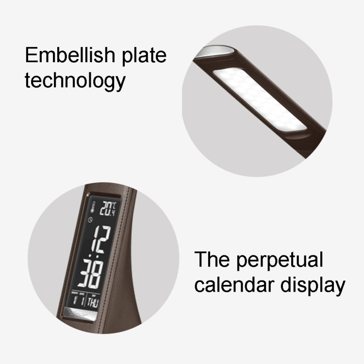 U2 5W 3-Level Dimmable LED Leather Texture Desk Lamp With Temperature/Clock/Calendar Display, Black