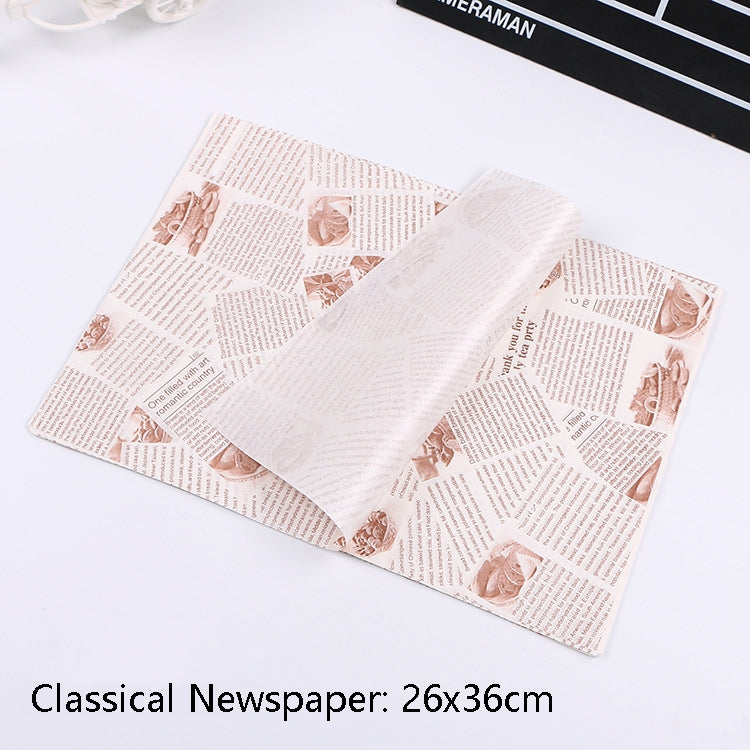 100 Sheets / Pack Cake Greaseproof Paper Baking Packaging Plate Paper Hamburger Paper, Colour: Classical Newspaper, Classical Newspaper, Color Pastry, Orange Tower, White English, Coffee English, Wheat English, Pure White, Thick Kraft Paper, Gray Tower...