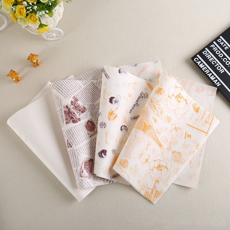 100 Sheets / Pack Cake Greaseproof Paper Baking Packaging Plate Paper Hamburger Paper, Colour: Classical Newspaper, Classical Newspaper, Color Pastry, Orange Tower, White English, Coffee English, Wheat English, Pure White, Thick Kraft Paper, Gray Tower...
