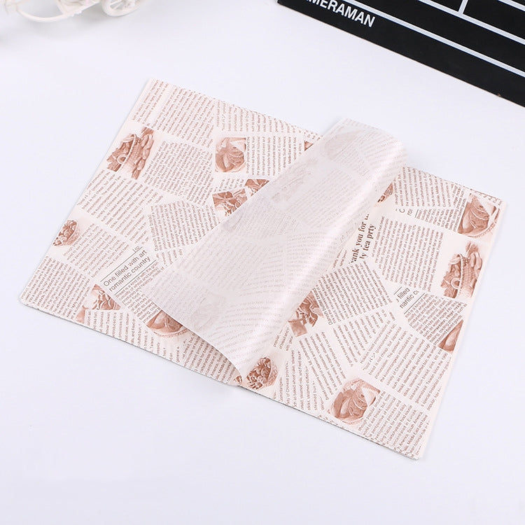 100 Sheets / Pack Cake Greaseproof Paper Baking Packaging Plate Paper Hamburger Paper, Colour: Classical Newspaper, Classical Newspaper, Color Pastry, Orange Tower, White English, Coffee English, Wheat English, Pure White, Thick Kraft Paper, Gray Tower...