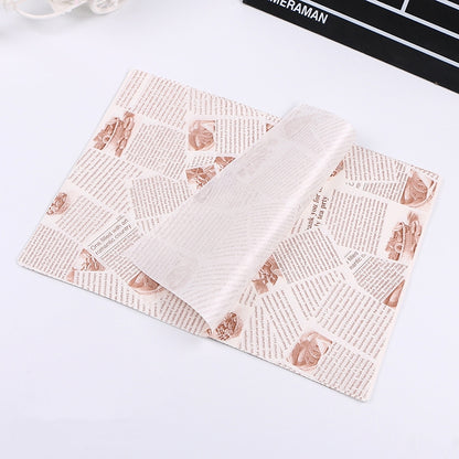 100 Sheets / Pack Cake Greaseproof Paper Baking Packaging Plate Paper Hamburger Paper, Colour: Classical Newspaper, Classical Newspaper, Color Pastry, Orange Tower, White English, Coffee English, Wheat English, Pure White, Thick Kraft Paper, Gray Tower...