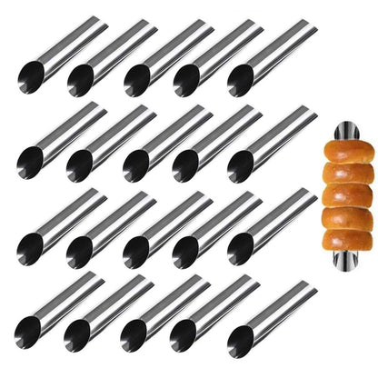 20 Stück schräge Doppelkopf-Croissantform aus Edelstahl mit großer Spiralröhre, antihaftbeschichtet, Croissant-Werkzeug, 20 Stück
