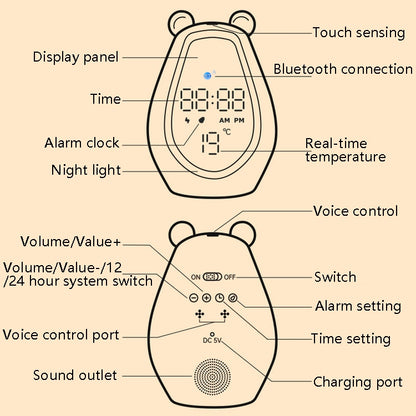 Bärenwecker, LED, digital, leise, Nachttischlampe, Bluetooth-Lautsprecher, USB-Aufladung, Cartoon-Nachtlicht für Kinder, Bluetooth-Version, Bluetooth + kleine Programmversion
