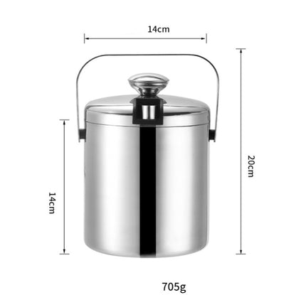 Eiskübel aus Edelstahl 304, doppellagig, hohl, für Bar, Bier, Wein, mit Eisclip, Fassungsvermögen: 1,3 l, 1,3 l mit Eisclip