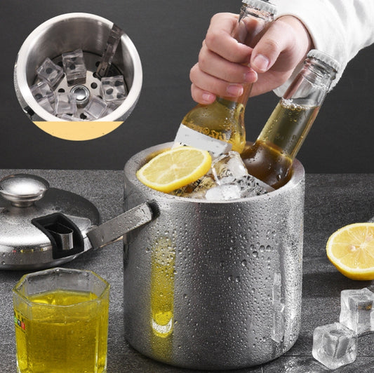 Eiskübel aus Edelstahl 304, doppellagig, hohl, für Bar, Bier, Wein, mit Eisclip, Fassungsvermögen: 1,3 l, 1,3 l mit Eisclip