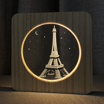 FS-A2821-02W Eiffelturm-Form USB Massivholz Tischlampe LED Nachtlicht, Eiffelturm