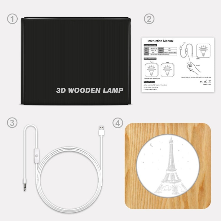 FS-A2821-02W Eiffelturm-Form USB Massivholz Tischlampe LED Nachtlicht, Eiffelturm