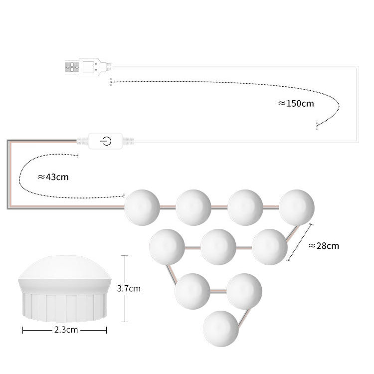 Mirror Front Light Dimmable Makeup Mirror USB Touch Control Light, 2 LEDs, 6 LEDs, 10 LEDs, 14 LEDs