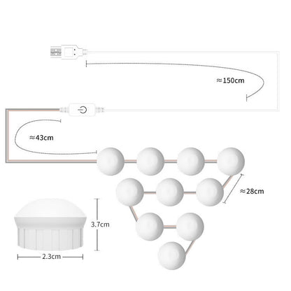 Mirror Front Light Dimmable Makeup Mirror USB Touch Control Light, 2 LEDs, 6 LEDs, 10 LEDs, 14 LEDs
