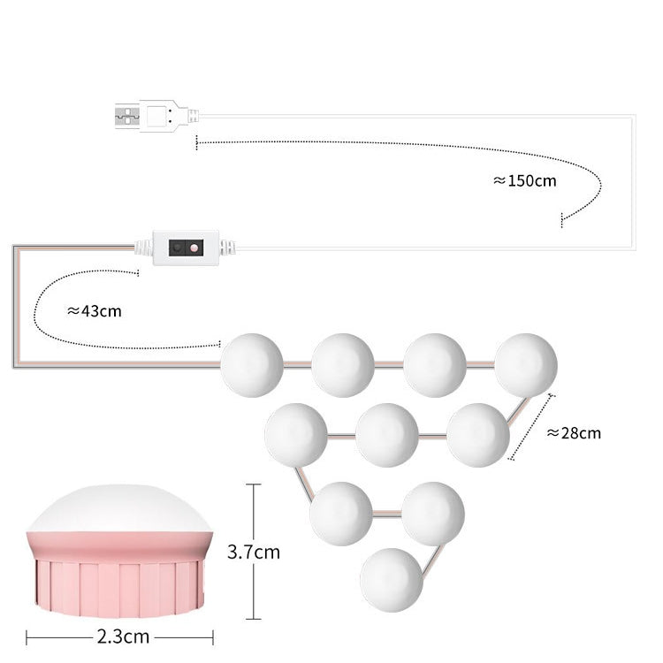 Spiegelfrontlicht Dimmbarer Schminkspiegel USB-Touch-Control-Licht, 2 LEDs, 6 LEDs, 10 LEDs, 14 LEDs