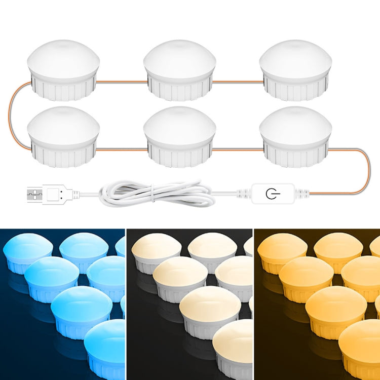 Kosmetikraum-Badezimmerspiegel-Frontlicht USB-Dreifarben-Dimmlicht, 2 LEDs, 6 LEDs, 10 LEDs, 14 LEDs