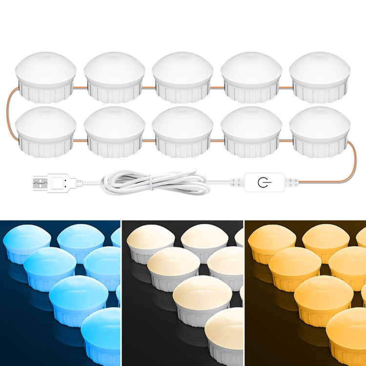 Kosmetikraum-Badezimmerspiegel-Frontlicht USB-Dreifarben-Dimmlicht, 2 LEDs, 6 LEDs, 10 LEDs, 14 LEDs