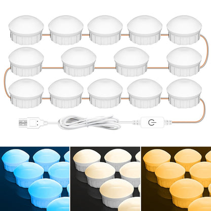 Kosmetikraum-Badezimmerspiegel-Frontlicht USB-Dreifarben-Dimmlicht, 2 LEDs, 6 LEDs, 10 LEDs, 14 LEDs