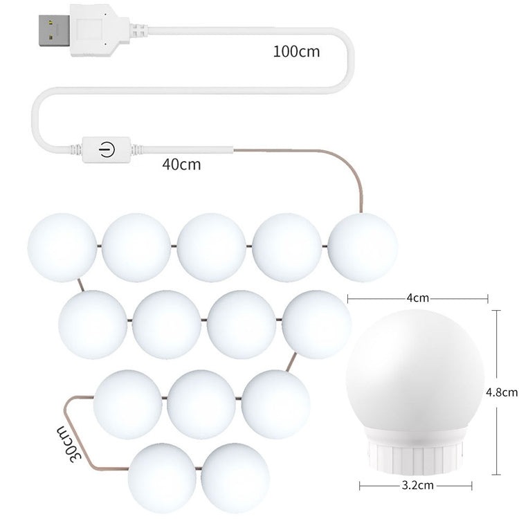 3 Farbtemperatur-Spiegel-Frontlampe USB Einfache Badezimmer-Make-up-Glühbirnen, 2 LEDs, 6 LEDs, 10 LEDs, 14 LEDs