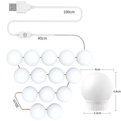 3 Farbtemperatur-Spiegel-Frontlampe USB Einfache Badezimmer-Make-up-Glühbirnen, 2 LEDs, 6 LEDs, 10 LEDs, 14 LEDs