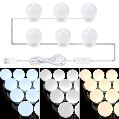 3 Farbtemperatur-Spiegel-Frontlampe USB Einfache Badezimmer-Make-up-Glühbirnen, 2 LEDs, 6 LEDs, 10 LEDs, 14 LEDs