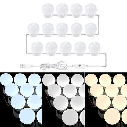 3 Farbtemperatur-Spiegel-Frontlampe USB Einfache Badezimmer-Make-up-Glühbirnen, 2 LEDs, 6 LEDs, 10 LEDs, 14 LEDs