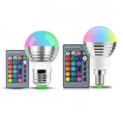3W RGB LED Bulb 16 Color Magic Night Lamp Dimmable Stage Light with 24-keys Remote Control, E27 3W