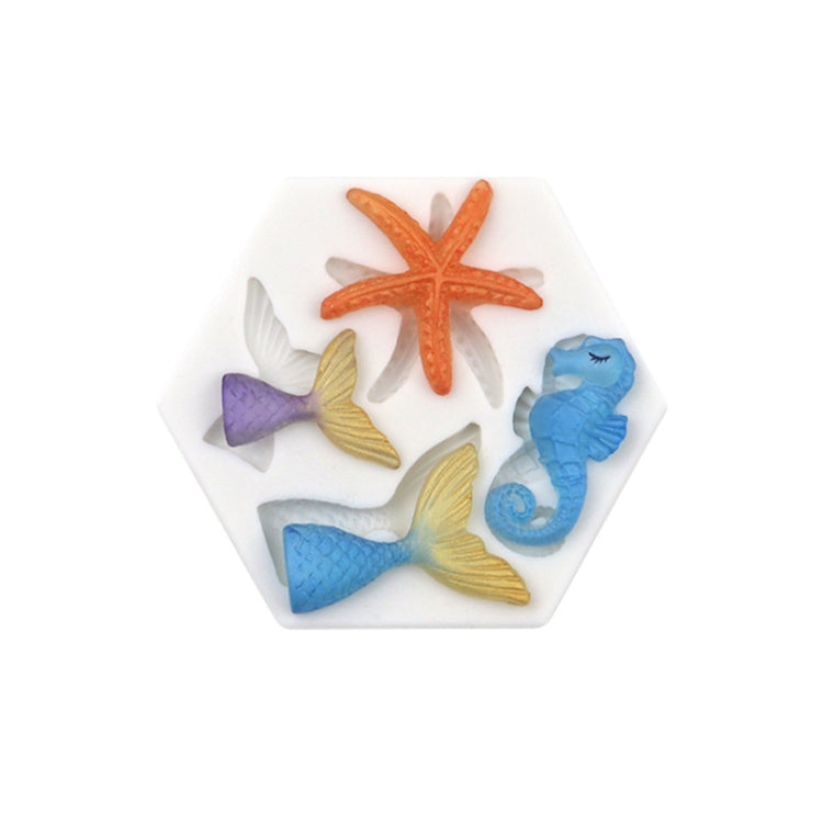 Ozean-Serie, große und kleine Fischschwanz-Seestern-Seepferdchen, DIY-Backflüssigkeit, Silikonform, Grau, Rosa