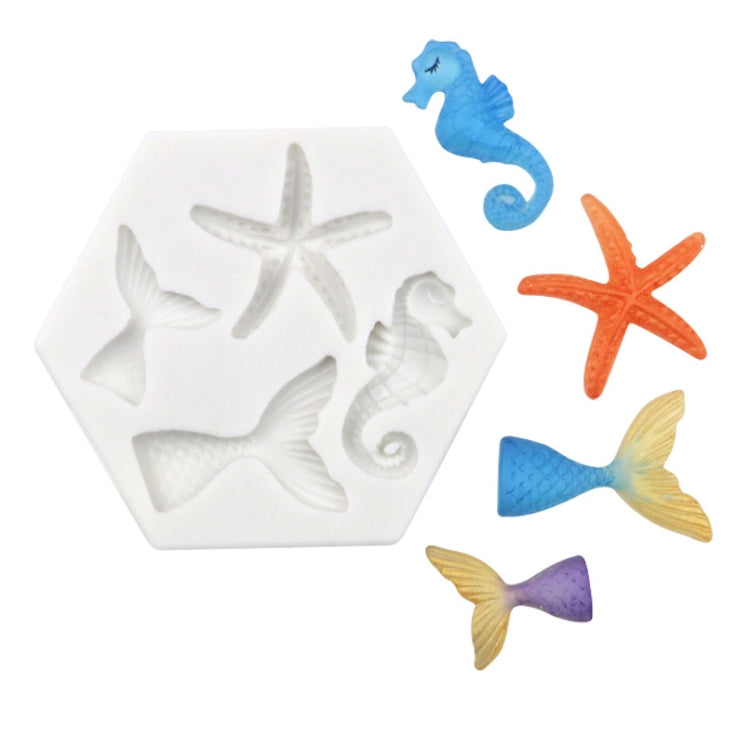 Ozean-Serie, große und kleine Fischschwanz-Seestern-Seepferdchen, DIY-Backflüssigkeit, Silikonform, Grau, Rosa